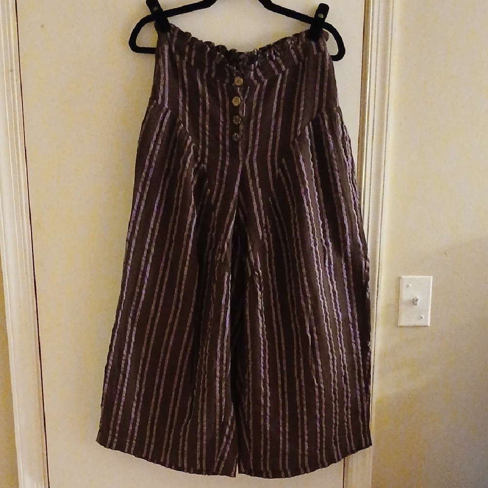 Free People Brown and Purple Striped Wide-Leg Pants